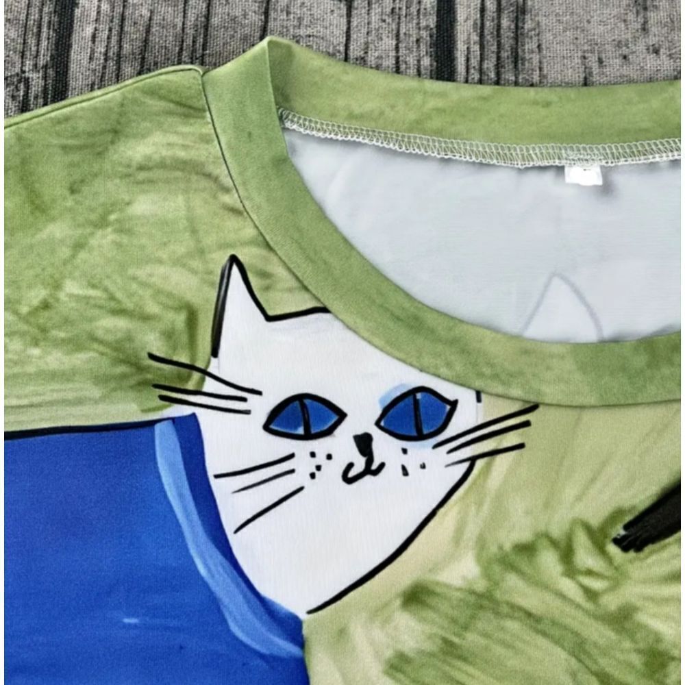 Adorable "Crazy Cat Lady" Polyester Knit Crew Neck Top Sz 20 - Picture 3 of 5